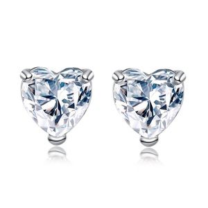 Platinum Dipped CZ Heart Solitaire Stud Earrings
